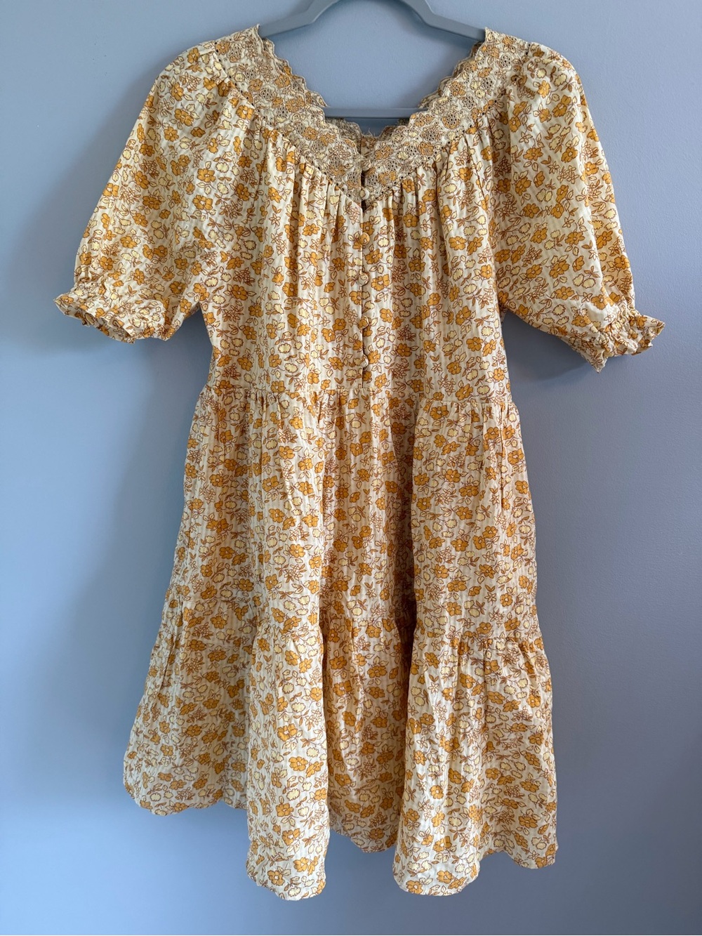 Madewell Floral Cottagecore Mini Dress Puff Sleeves Lace Trim XS